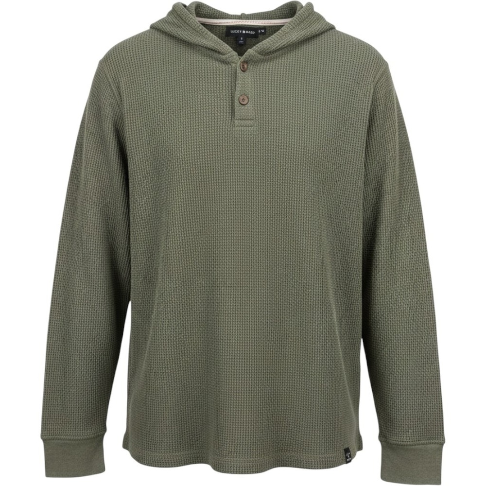NEW Lucky Brand Waffle Knit Hoodie Mens XL Olive Green Henley Thermal